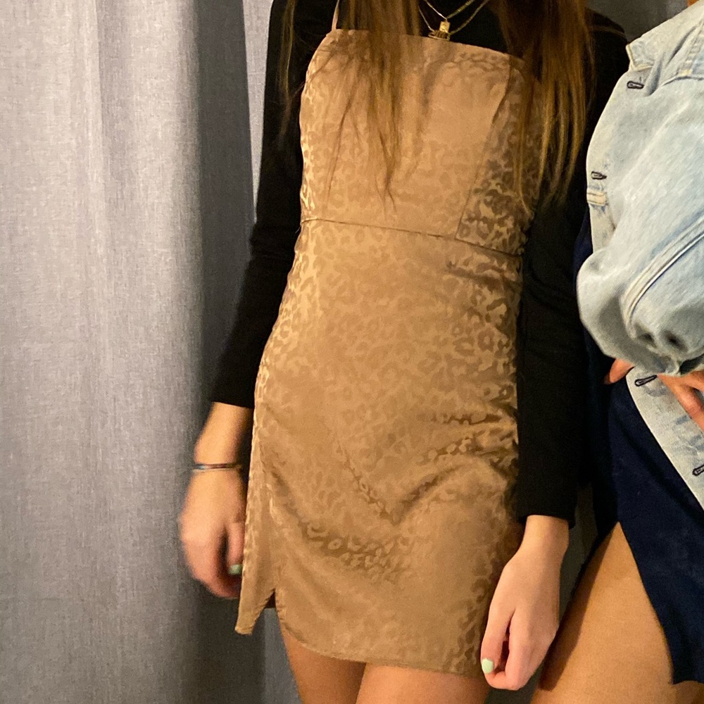 adorable brown silk cheetah print dress